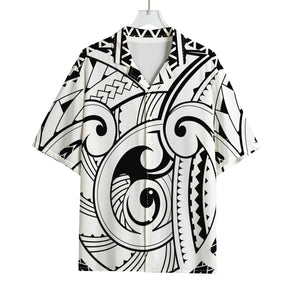 Black And White Maori Pattern Print Rayon Hawaiian Shirt