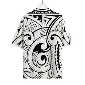 Black And White Maori Pattern Print Rayon Hawaiian Shirt