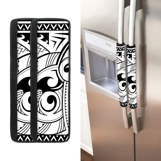 Black And White Maori Pattern Print Refrigerator Handle Covers