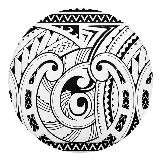 Black And White Maori Pattern Print Round Blanket