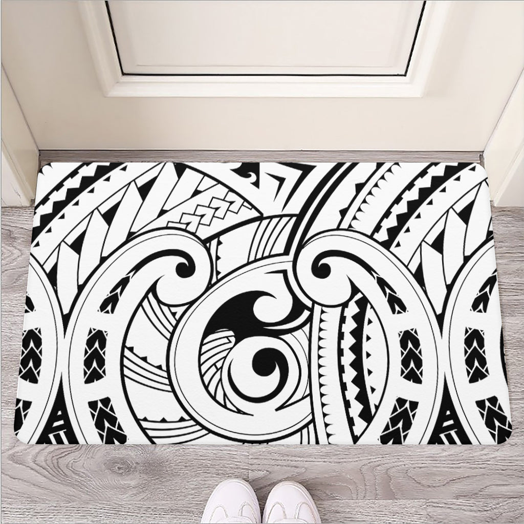 Black And White Maori Pattern Print Rubber Doormat