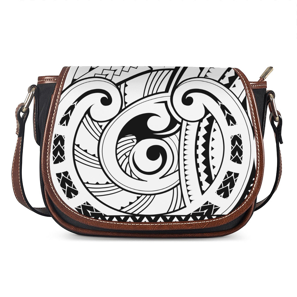 Black And White Maori Pattern Print Saddle Bag