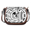 Black And White Maori Pattern Print Saddle Bag