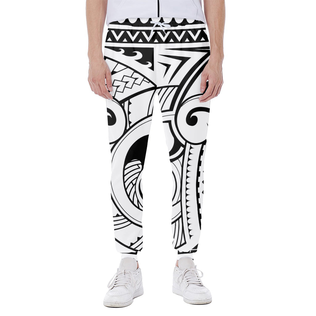 Black And White Maori Pattern Print Scuba Joggers