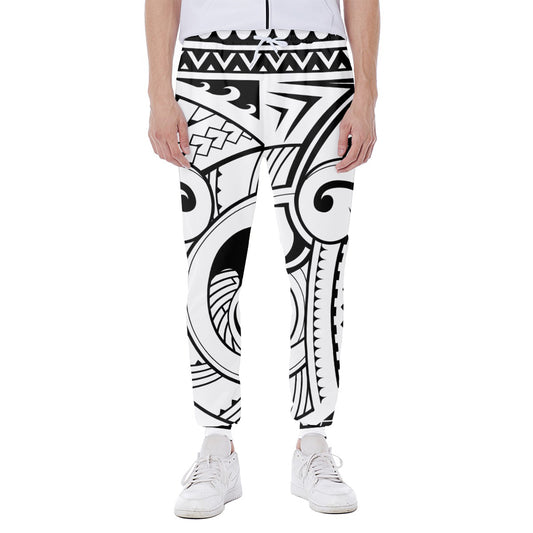 Black And White Maori Pattern Print Scuba Joggers