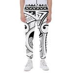 Black And White Maori Pattern Print Scuba Joggers