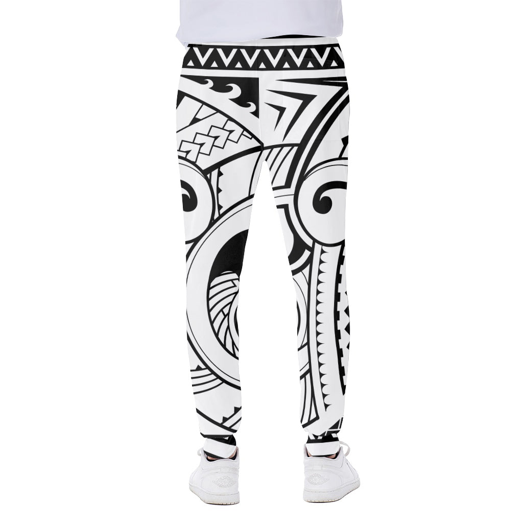 Black And White Maori Pattern Print Scuba Joggers