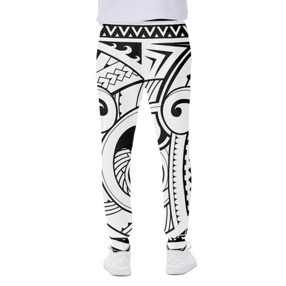 Black And White Maori Pattern Print Scuba Joggers