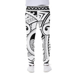 Black And White Maori Pattern Print Scuba Joggers