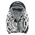 Black And White Maori Pattern Print Sherpa Lined Zip Up Hoodie