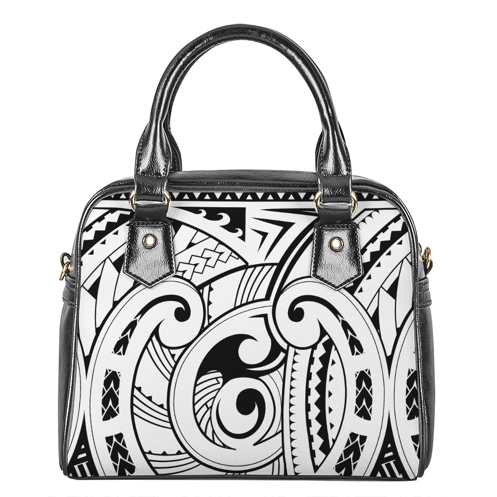 Black And White Maori Pattern Print Shoulder Handbag