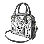 Black And White Maori Pattern Print Shoulder Handbag