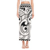 Black And White Maori Pattern Print Side Slit Maxi Skirt