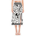 Black And White Maori Pattern Print Side Slit Midi Skirt