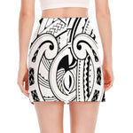 Black And White Maori Pattern Print Side Slit Mini Skirt