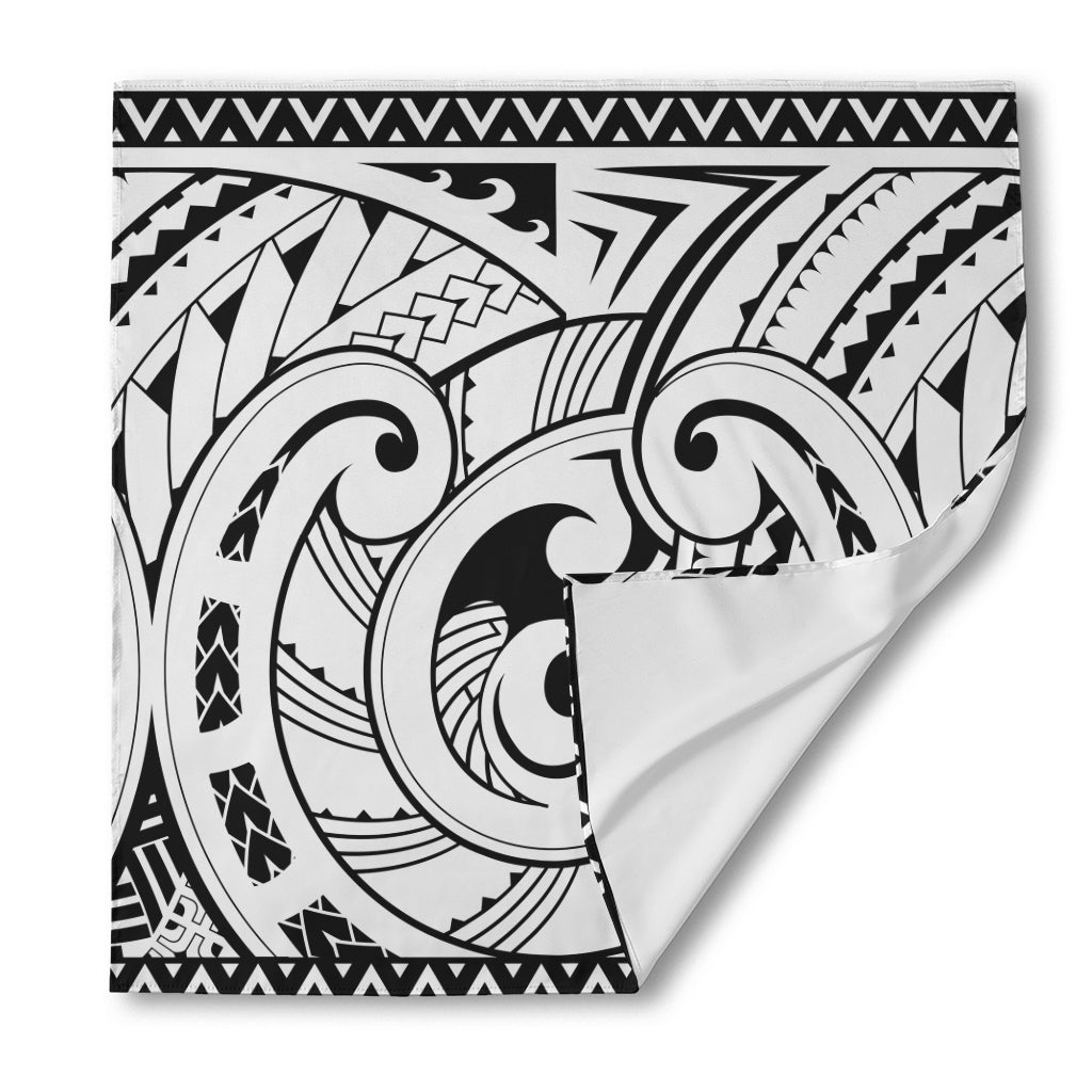 Black And White Maori Pattern Print Silk Bandana