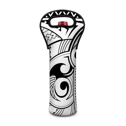 Black And White Maori Pattern Print Single Neoprene Wine Tote