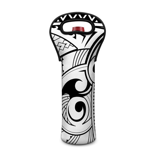 Black And White Maori Pattern Print Single Neoprene Wine Tote