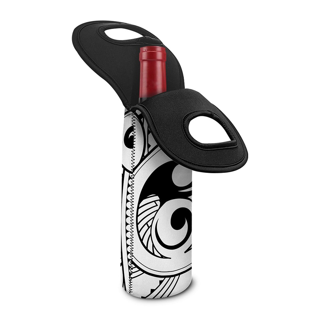 Black And White Maori Pattern Print Single Neoprene Wine Tote