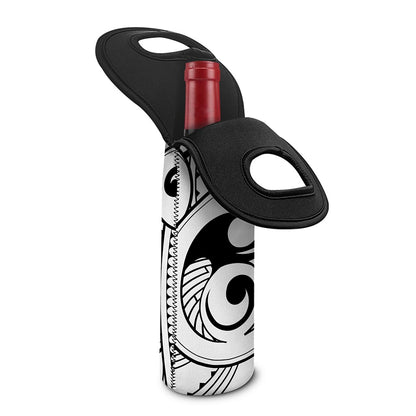 Black And White Maori Pattern Print Single Neoprene Wine Tote