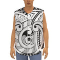 Black And White Maori Pattern Print Sleeveless Baseball Jersey