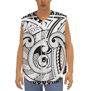 Black And White Maori Pattern Print Sleeveless Baseball Jersey