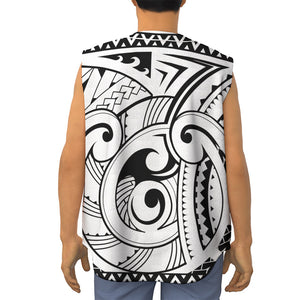 Black And White Maori Pattern Print Sleeveless Baseball Jersey