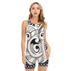 Black And White Maori Pattern Print Sleeveless One Piece Swimsuit