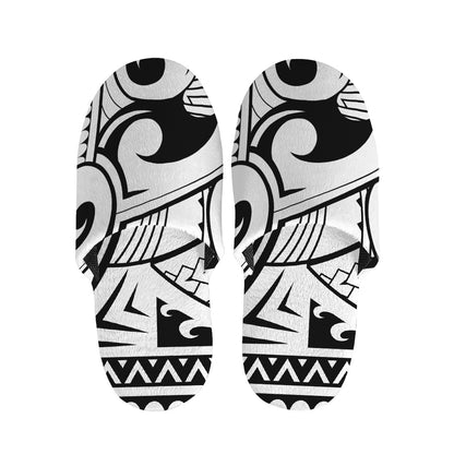 Black And White Maori Pattern Print Slippers