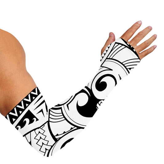 Black And White Maori Pattern Print Sun Protection Arm Sleeves