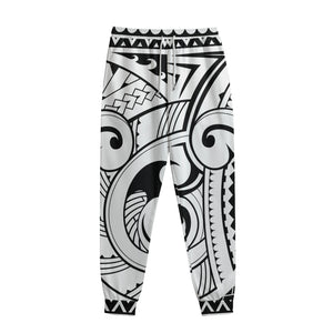 Black And White Maori Pattern Print Sweatpants