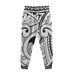 Black And White Maori Pattern Print Sweatpants