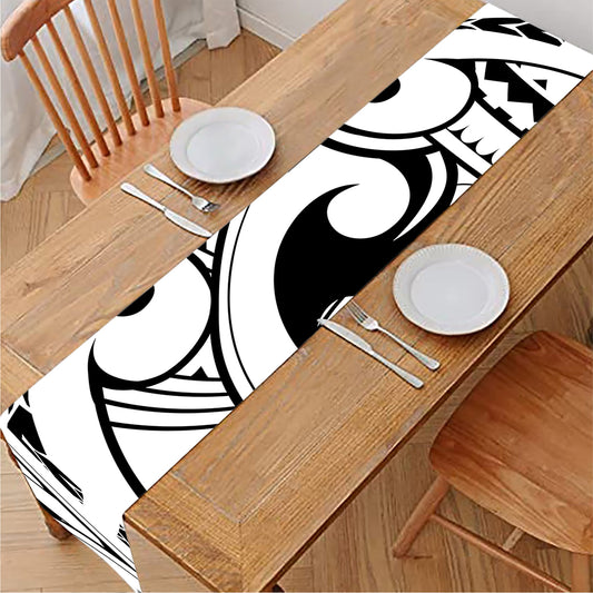 Black And White Maori Pattern Print Table Runner