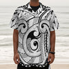 Black And White Maori Pattern Print Textured Short Sleeve Shirt