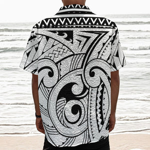 Black And White Maori Pattern Print Textured Short Sleeve Shirt