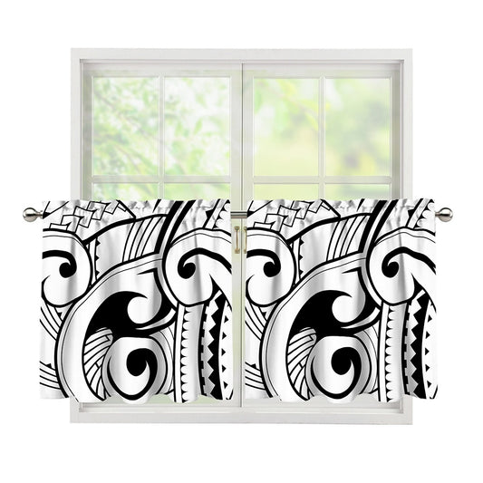 Black And White Maori Pattern Print Tier Curtains