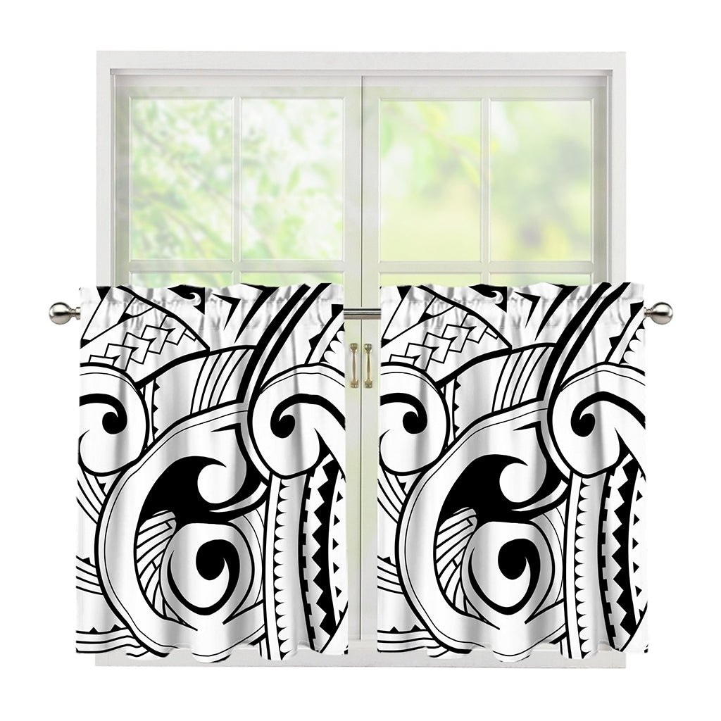 Black And White Maori Pattern Print Tier Curtains