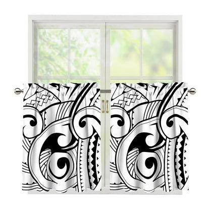 Black And White Maori Pattern Print Tier Curtains