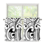 Black And White Maori Pattern Print Tier Curtains