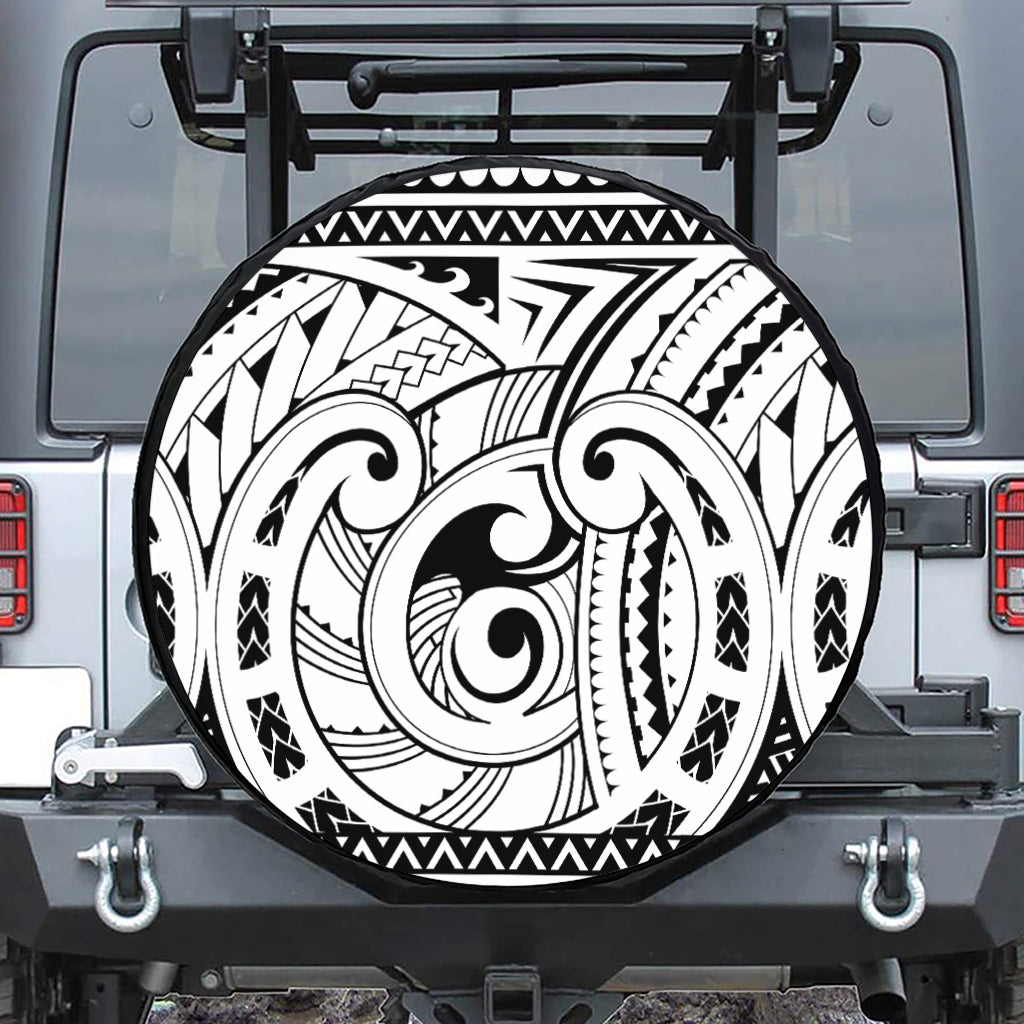Black And White Maori Pattern Print Tire Cover