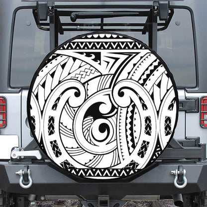 Black And White Maori Pattern Print Tire Cover