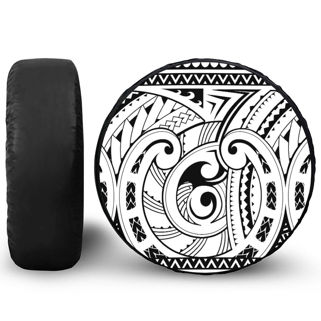 Black And White Maori Pattern Print Tire Cover