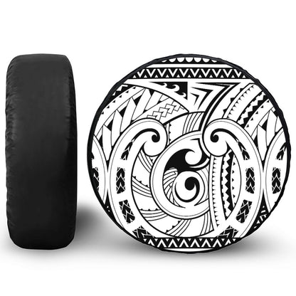 Black And White Maori Pattern Print Tire Cover