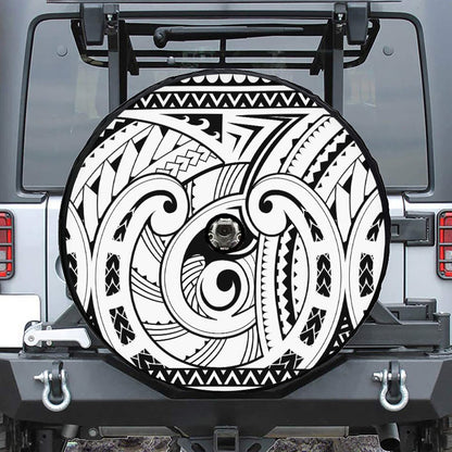 Black And White Maori Pattern Print Tire Cover With Camera Hole