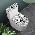 Black And White Maori Pattern Print Toilet Lid And Tank Cover Set
