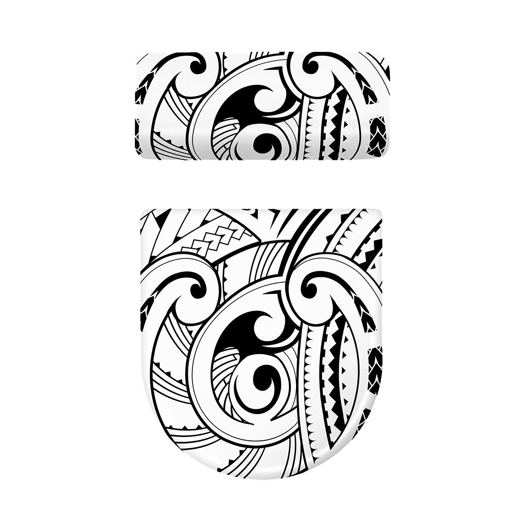 Black And White Maori Pattern Print Toilet Lid And Tank Cover Set