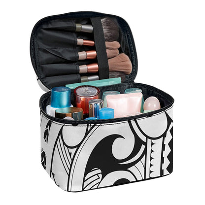 Black And White Maori Pattern Print Travel Makeup Bag
