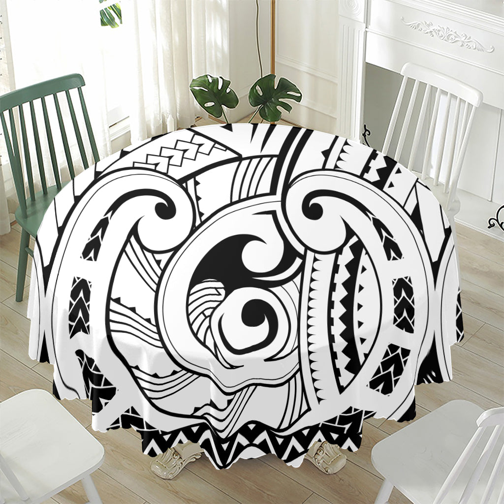 Black And White Maori Pattern Print Waterproof Round Tablecloth