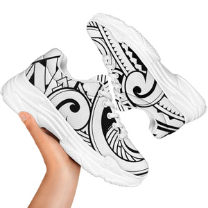 Black And White Maori Pattern Print White Chunky Shoes