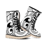 Black And White Maori Pattern Print Winter Boots